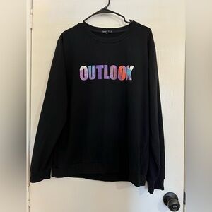 ROMWE Black Crew Neck Sweater with Gradient Text